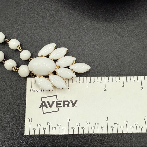 Gorgeous 1940s Milk Glass Prong Set Earrings and Necklace Set - Picture 9 of 17